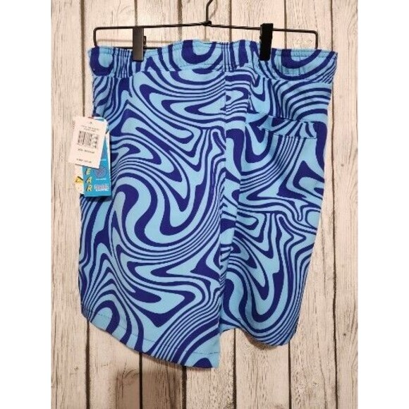 Mens Swim Trunks Medium Blue Swirl Lines Stretch Drawstring Pocket Elastic Waist - Picture 6 of 7